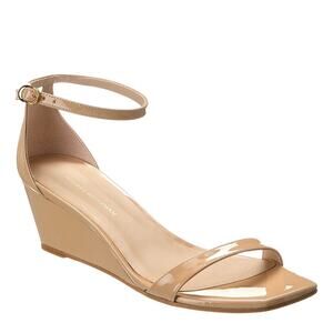NEW Stuart Weitzman 9 Nudistcurve 50 Patent Wedge Heel Sandal Beige Tan Minimal